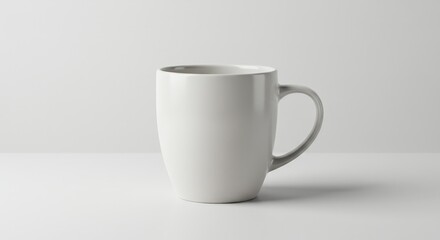 Fototapeta premium A simple, plain, white ceramic mug sits on a white surface.