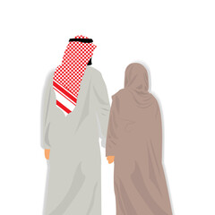 Arab Couple in Traditional Attire Holding Hands in vector illustration 