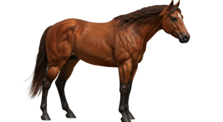 Standing Brown Horse Full Body Isolated on Plain Background