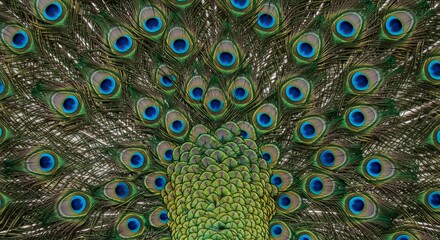 Obraz premium Peacock Tail Feathers Displaying Bright Colors and Patterns