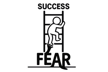 Minimalist cartoon showing fear holding back person climbing to success