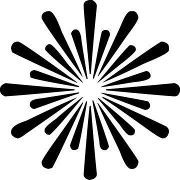 Black and white vector of a sunburst or firework with radial lines from the center.