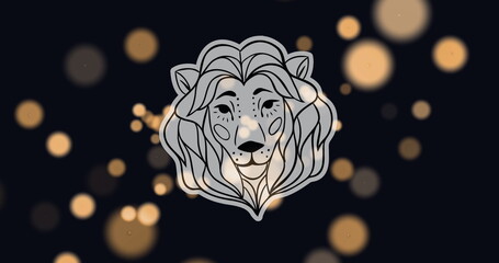 Image of lion head vector of leo zodiac sign against illuminated lens flares