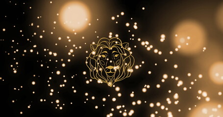 Image of lion head vector of leo zodiac sign against illuminated particles and lens flares