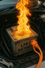 Burning LFP Battery in Car Engine Bay