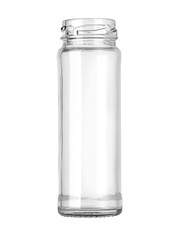 Empty glass jar standing on white background