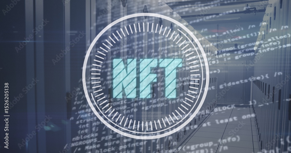 Wall mural image of nft and data processing over servers