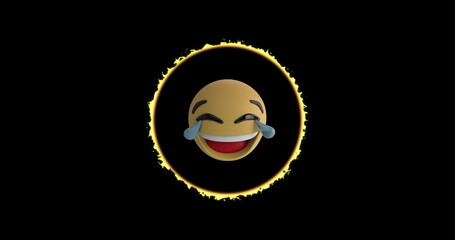 Image of circle with emoticons over black background