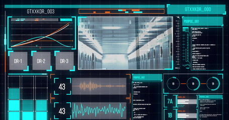 Image of data processing on blue background