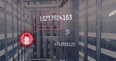 Image of message and numbers over servers