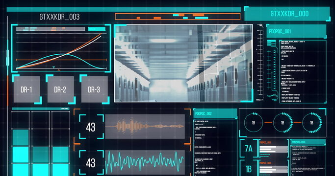 Image of data processing on blue background - Powered by Adobe