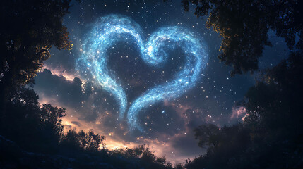 A swirling pattern of stars forming a heart in the night sky