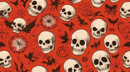 Creepy Seasonal Design Featuring Fun Skulls and Dark Bat Patterns for Spooky Scene Artwork Projects