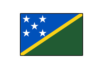 The flag of the Solomon Islands features a blue field with yellow and green triangles. It includes five white stars symbolizing the islands' unity and diversity.