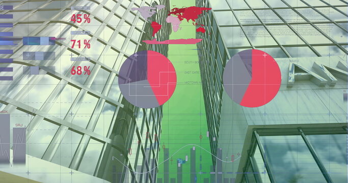 Image of statistical data processing against tall buildings