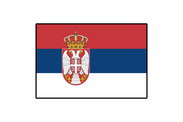 Obraz premium The flag of Serbia featuring horizontal stripes of red, blue, and white, with a coat of arms on the left. The flag symbolizes national pride and heritage of Serbia.