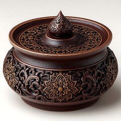 Cultural incense pot with handcrafted golden patterns high resolution image