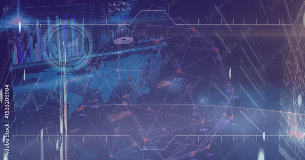Poster image of data processing over globe and moving clock on black background