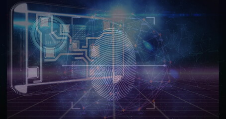Fototapeta premium Image of data processing over clock and fingerprint