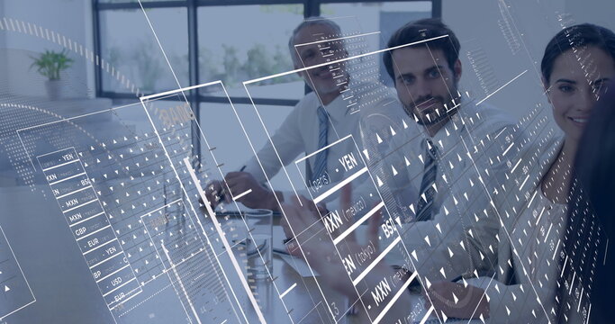 Image of data processing over caucasian business people in office