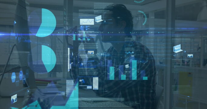 Image of data processing over caucasian businessman