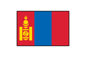 Fototapeta premium The flag of Mongolia features three vertical stripes in red, blue, and red, showcasing the national emblem on the left. This design represents Mongolia's rich heritage and identity.