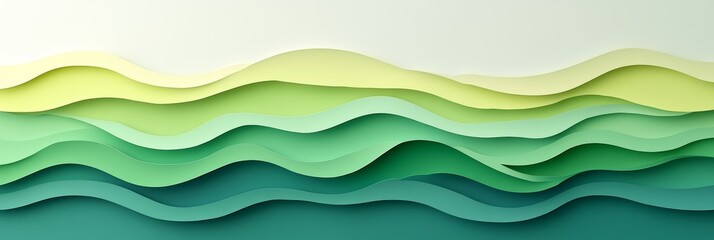 Abstract Green Paper Carved Background with Wave Patterns, Nature Inspired Layered Design.