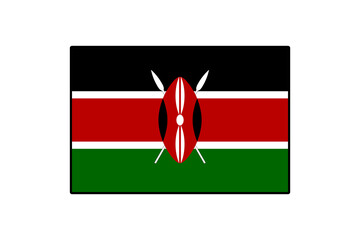 The design showcases the flag of Kenya with its distinct horizontal stripes of black, red, and green, along with traditional Maasai spears and a shield symbolizing the nation's heritage.