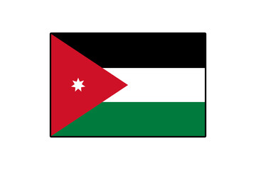 This vector design showcases the flag of Jordan featuring three horizontal stripes of black, white, and green, with a red triangle and a white seven-pointed star on the left side.