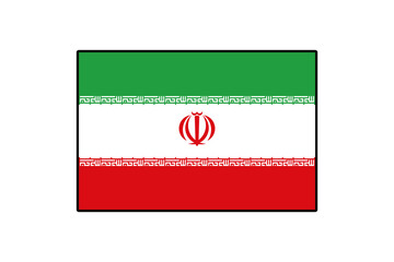 The flag of Iran features a horizontal tricolor of green, white, and red, showcasing national symbols. It reflects the country's culture and identity, prominently displayed against a plain background.