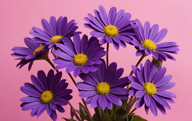 A bunch of purple flowers with a pink background