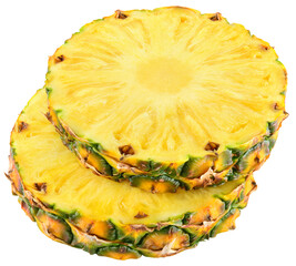 Pineapple isolated png. Pineapple slice on transparent background. Cut pineapple no background top...