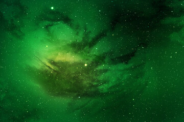 Luminous Emerald Nebula Space Background with Stars and Deep Galaxy Texture for Cosmic Design Astronomy Wallpaper Vibrant Starfield Sky and Outer Space Backdrop in High Resolution
