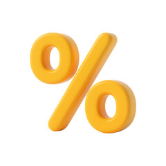 3d yellow percentage sign isolated on transparent background