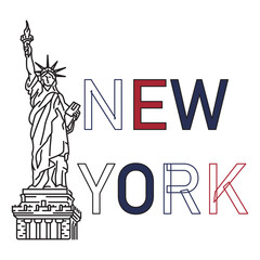 Statue of Liberty Vector Line and Text Style New York Vintage Color, vector illustration Sketch Statue of Liberty is a symbol of welcome