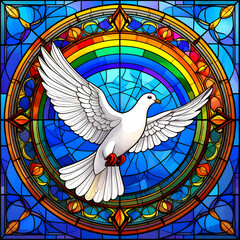 Stained Glass Dove Holy Spirit Rainbow Peace Religious Art Spiritual Symbol Church Window Christian