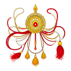 Ornate Indian Rajasthani Jewelry Design Element with Red and Gold Tassels and Beads