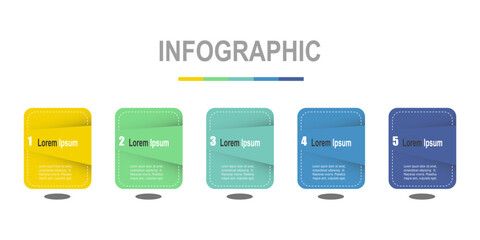 For business concept with 5 steps infographics,  multicolor rectangle shape, design for workflow layout, diagram, annual report, web design. vector illustration