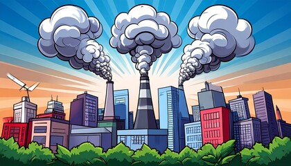ecological factory smoke comes into the city with a lot of pollution, vector look