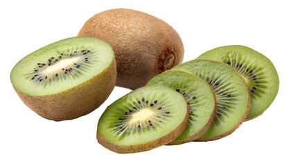 Fototapeta premium flying kiwi and half slices isolated on transparent white background PNG