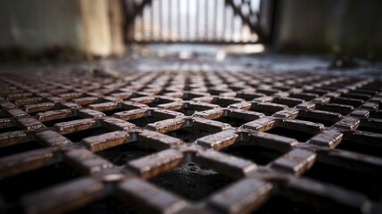 Abstract metallic grate texture, industrial background, rustic drain covering