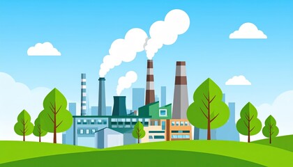 ecological factory smoke comes into the city with a lot of pollution, vector look