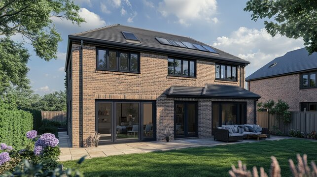 Rear house extension showing garden view and connected living area inside