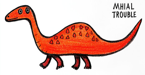 Adorable HandDrawn Orange Dinosaur Illustration