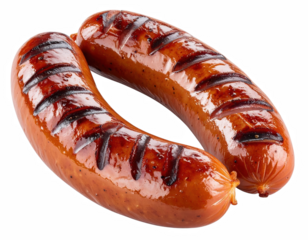 Savory hot dog placed on a dark background highlighting the juiciness and flavor of the sausage in a soft bun isolate on transparent background