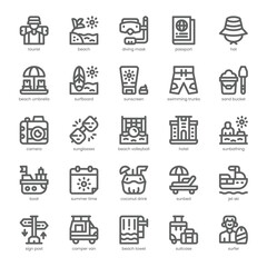 Fototapeta premium Beach Vacation Icon pack for your website, mobile, presentation, and logo design. Beach Vacation Icon outline design. Vector graphics illustration and editable stroke.