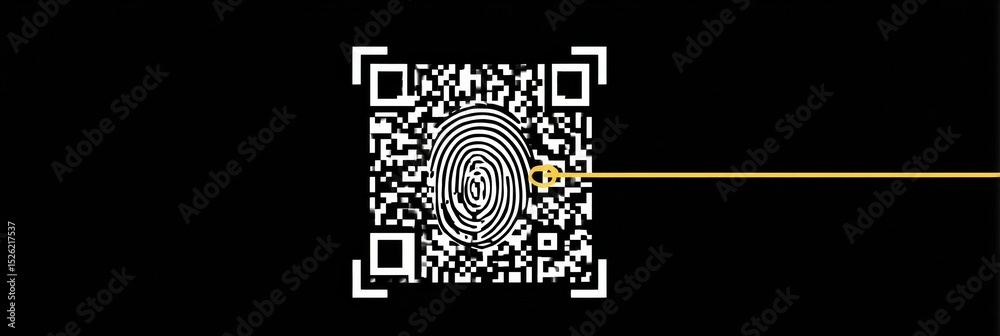Poster Fraudulent QR Code Alert Displayed on a Screen Indicating Security Threat With Fingerprint Icon