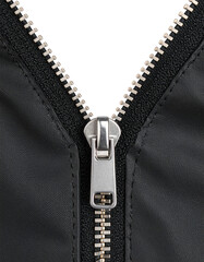 A close-up view of a zipper featuring both sides and the pull tab highlighting its practical use in clothing and accessories isolate on transparent background