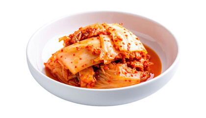 A vibrant bowl of korean kimchi set against a sleek black background highlighting its colorful ingredients and fermented appeal isolate on transparent background