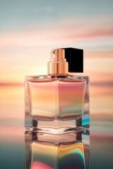 Captivating Perfume Bottle Reflecting a Gradient Sky, Luxury Fragrance Concept